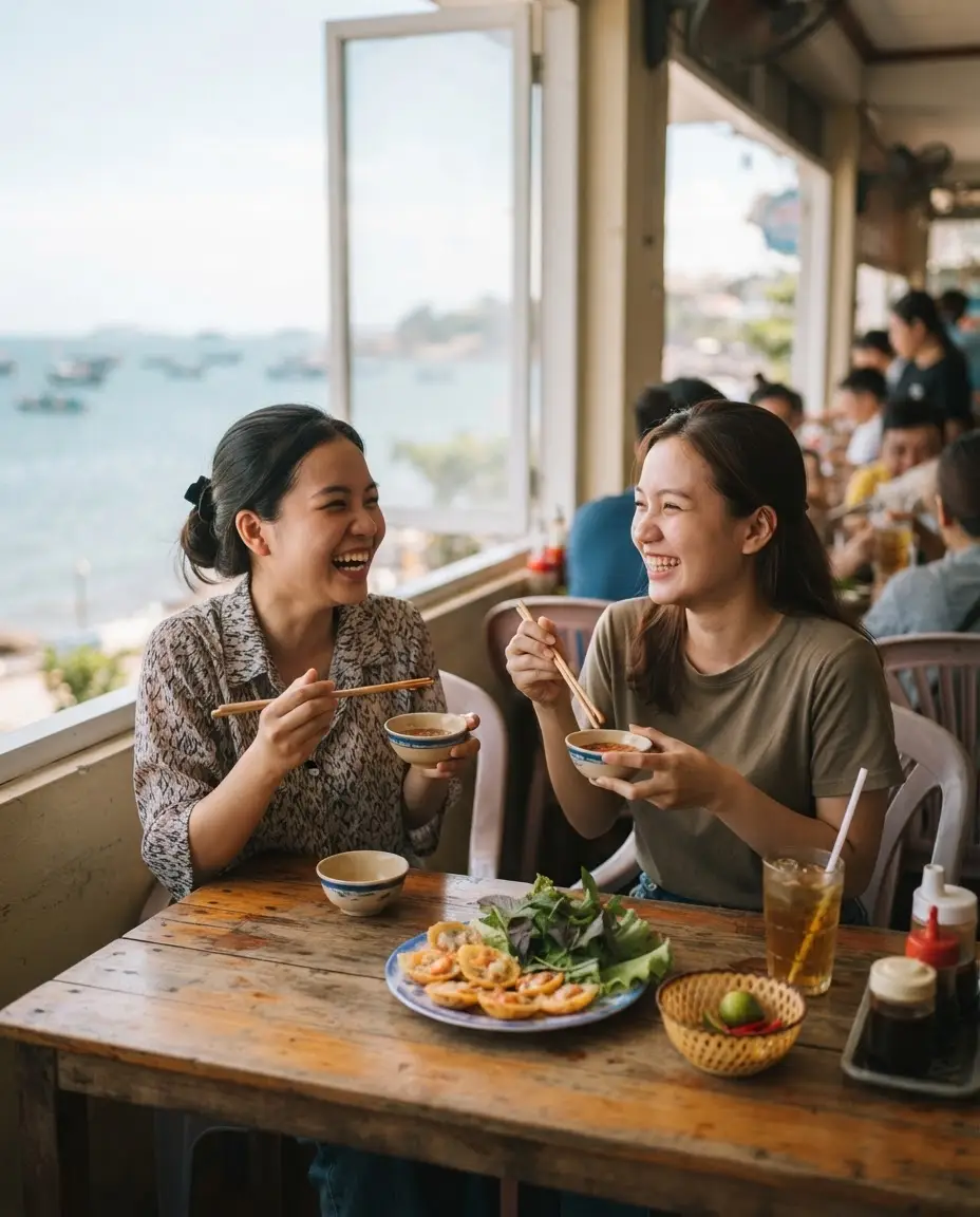 Hình ảnh minh họa bạn bè cùng trải nghiệm ẩm thực